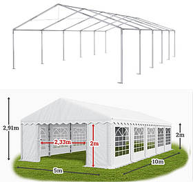 Намет 5х10 РЕ поліпропілен для кафе і бару великий торговий павільйон ангар тент з вікнами гараж садовий намет