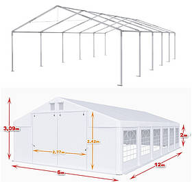Намет 6х12 PE поліпропілен, торговий павільйон, садова палатка, тент, ангар, гараж, намет з вікнами