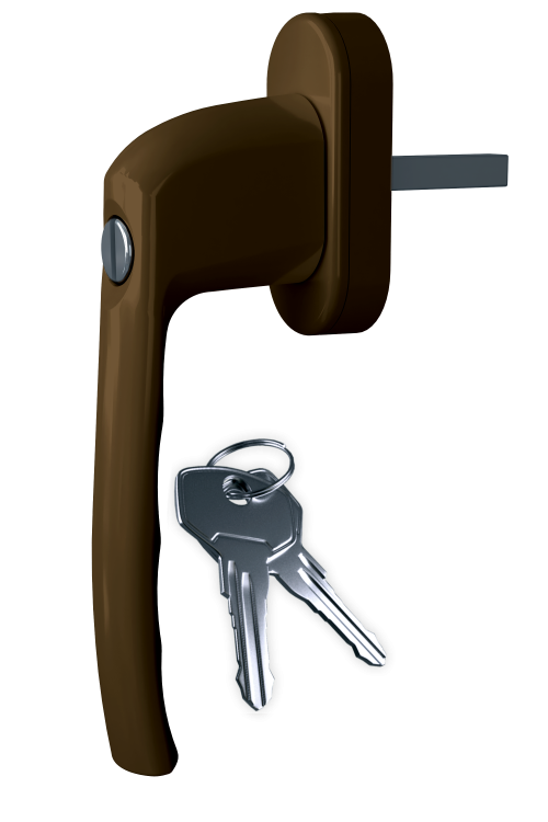 Ручка віконна Astex для металопластикового вікна WH 018 коричневий з замком для дитячої безпеки (РАЛ 8019), фото 1
