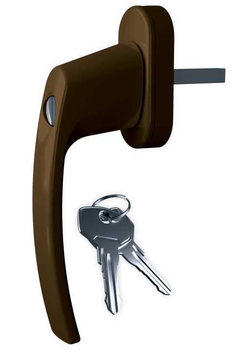 Ручка віконна Astex для металопластикового вікна WH 109 коричневий з замком для дитячої безпеки (РАЛ 8019)