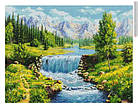 Алмазна вишивка пейзаж, річка, гори 30х40 см, повна викладка, квадратні стрази, фото 2