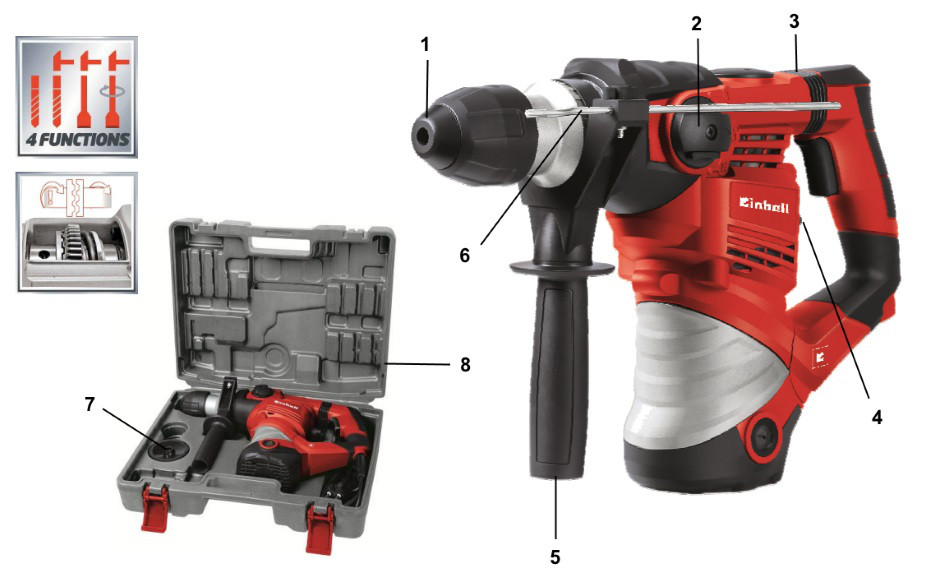 Перфоратор Einhell TH-RH 1600 4 режима SDS-Plus