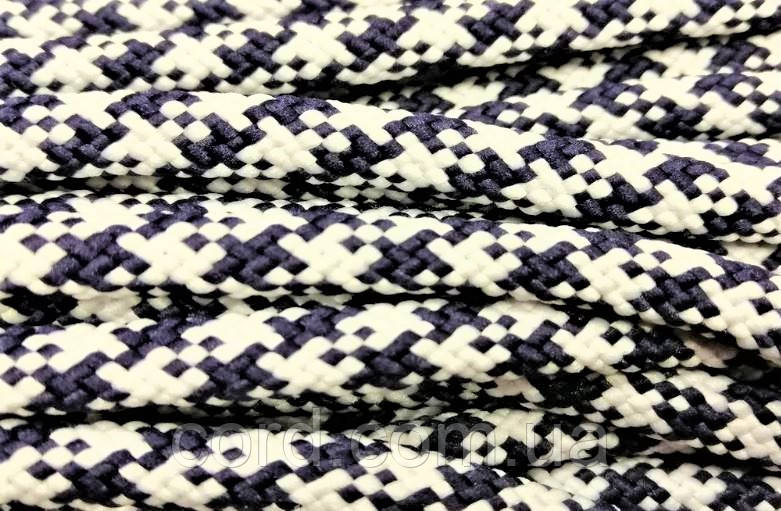 Шнур круглий з наповнювачем 6мм орнамент синій+білий моток 100м, фото 1