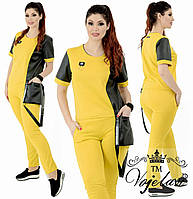 Модний жіночий стильний брючний прогулянковий костюм батал зі шкіряними вставками (р.48-52). Арт-2185/42