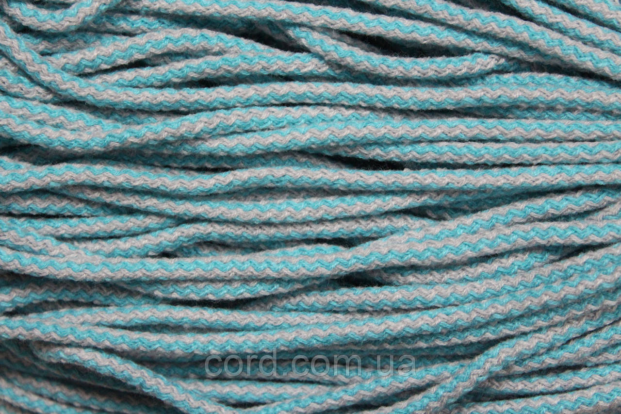 Шнур круглий акрил 6мм світло-сірий+бірюза моток 100м, фото 1