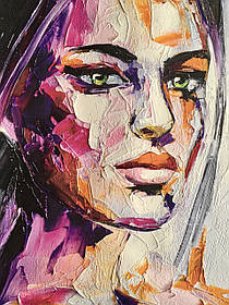 Картини маслом на полотні портрет молодої дівчини малюнок друк за номерами №8 панно дизайнерське 50 см х 60 см