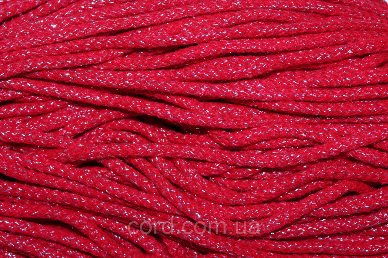 Шнур круглий акрил 6мм червоний+срібло моток 100м, фото 1