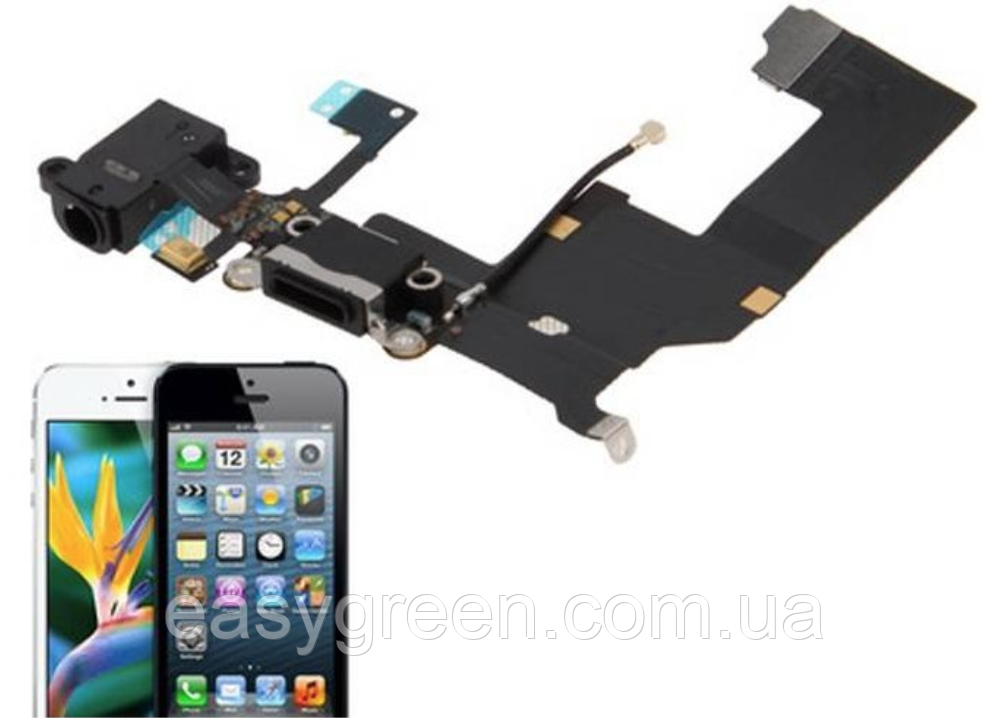 Apple iPhone 5 Шлейф роз'єму зарядки з мікрофоном і гарнітурою чорний