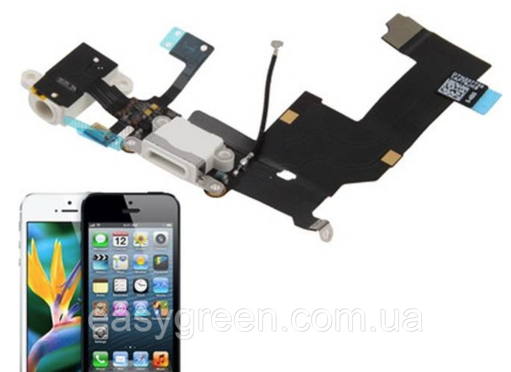 Apple iPhone 5 Шлейф роз'єму зарядки з мікрофоном і гарнітурою білий