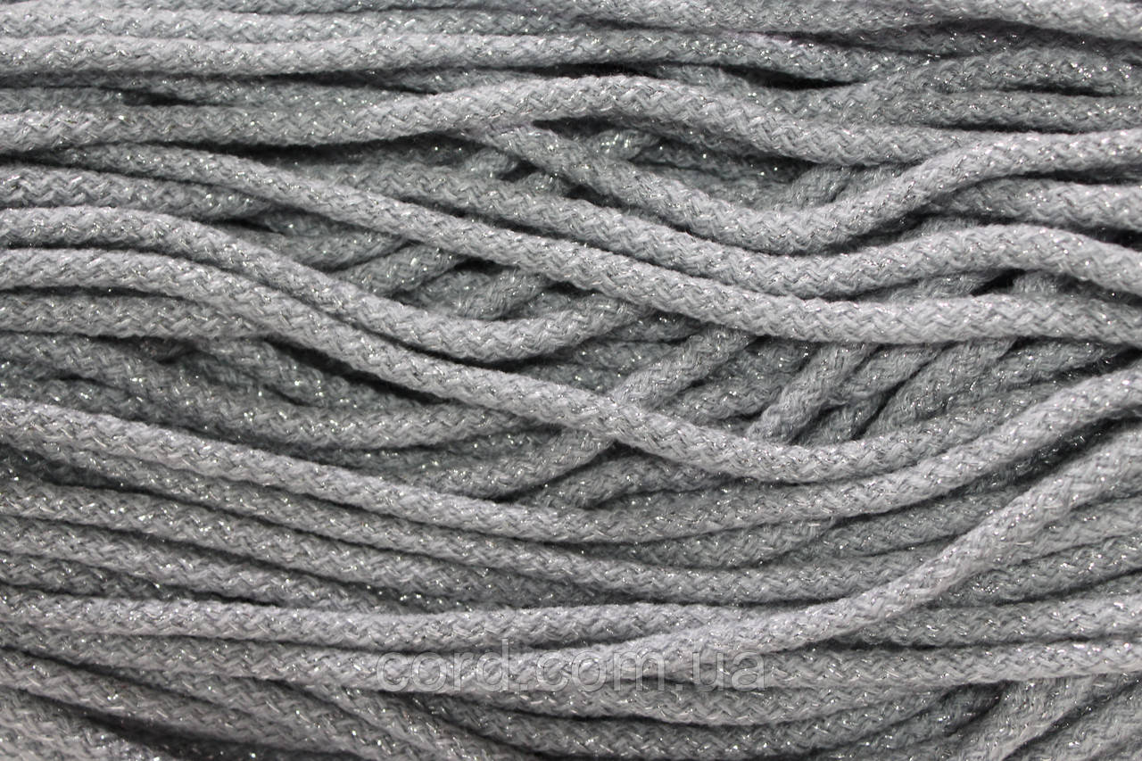 Шнур круглий акрил 6мм сірий+срібло моток 100м, фото 1
