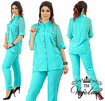 Модний жіночий стильний річний брючний батальний костюм двійка в діловому стилі (р. 48-50). Арт-2189/42