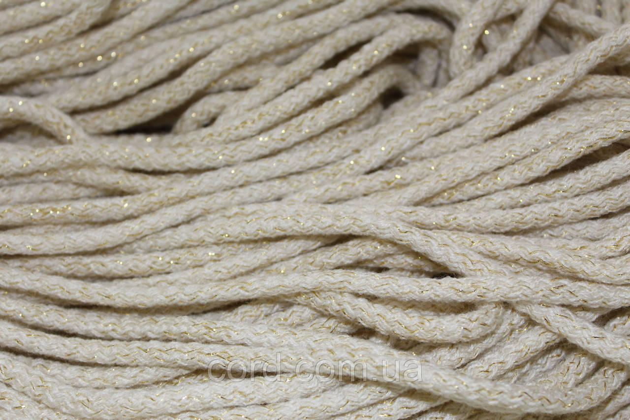 Шнур круглий акрил 6мм бежевий+золото моток 100м, фото 1
