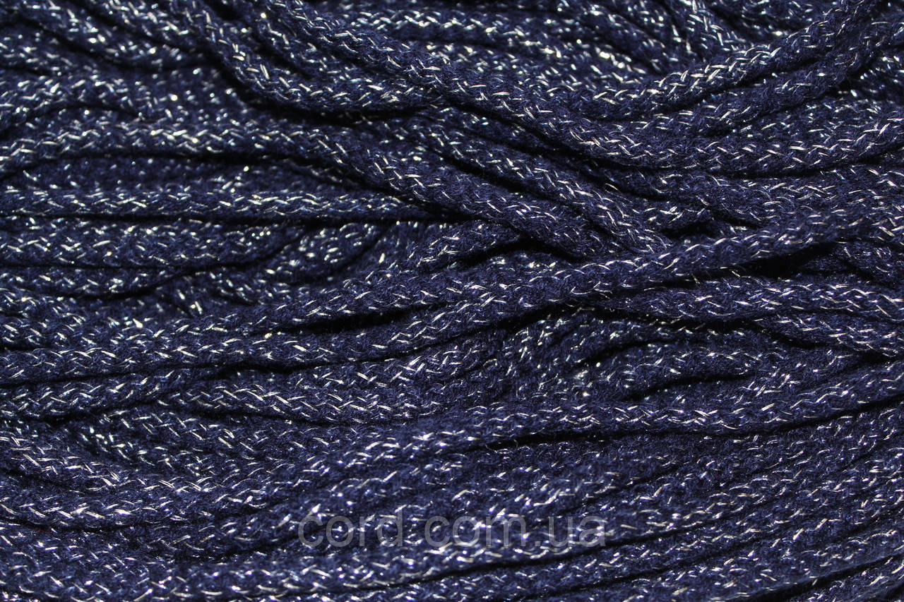 Шнур круглий акрил 6мм синій+срібло моток 100м, фото 1