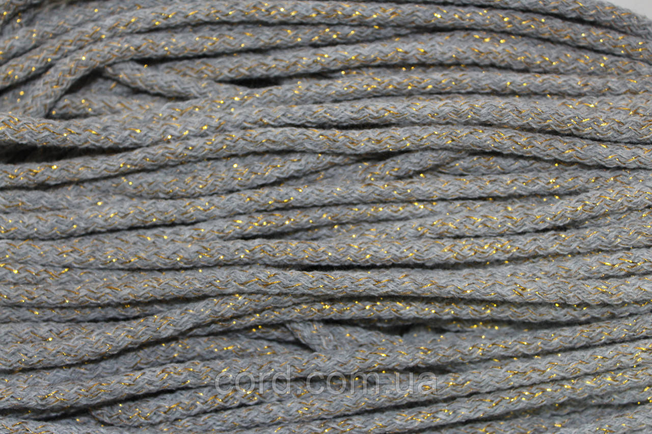 Шнур круглий акрил 6мм сірий+золото моток 100м, фото 1