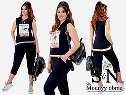 Модний жіночий стильний літній батальний костюм двойка: футболка з капюшоном+капри (р.48-54). Арт-2190/42