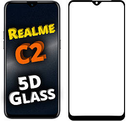 5D скло Realme C2 (2020) (Захисне Full Glue) Чорне (Реалми С2)