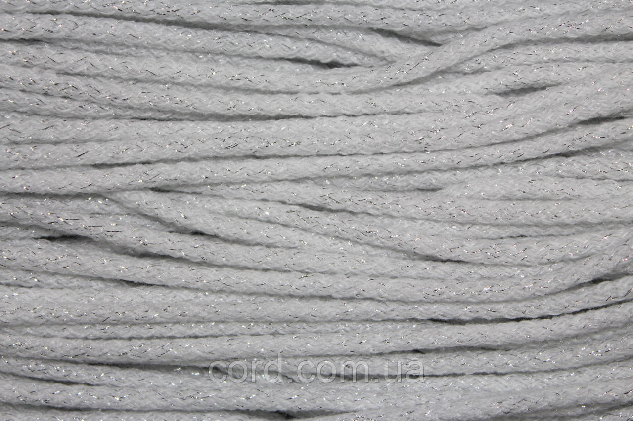 Шнур круглий акрил 6мм білий+срібло моток 100м, фото 1