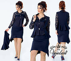 Шикарний жіночий костюм-трійка великих розмірів: блуза+безрукавка+спідниця (р. 48-54). Арт-2193/42