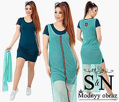 Стильний, модний жіночий костюм-двійка батал: сукня+накидка сітка (р. 48-54). Арт-2195/42 бірюза