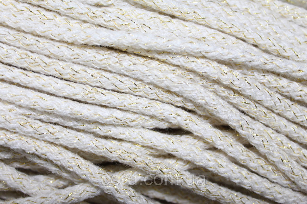 Шнур круглий акрил 6мм білий+золото моток 100м, фото 1