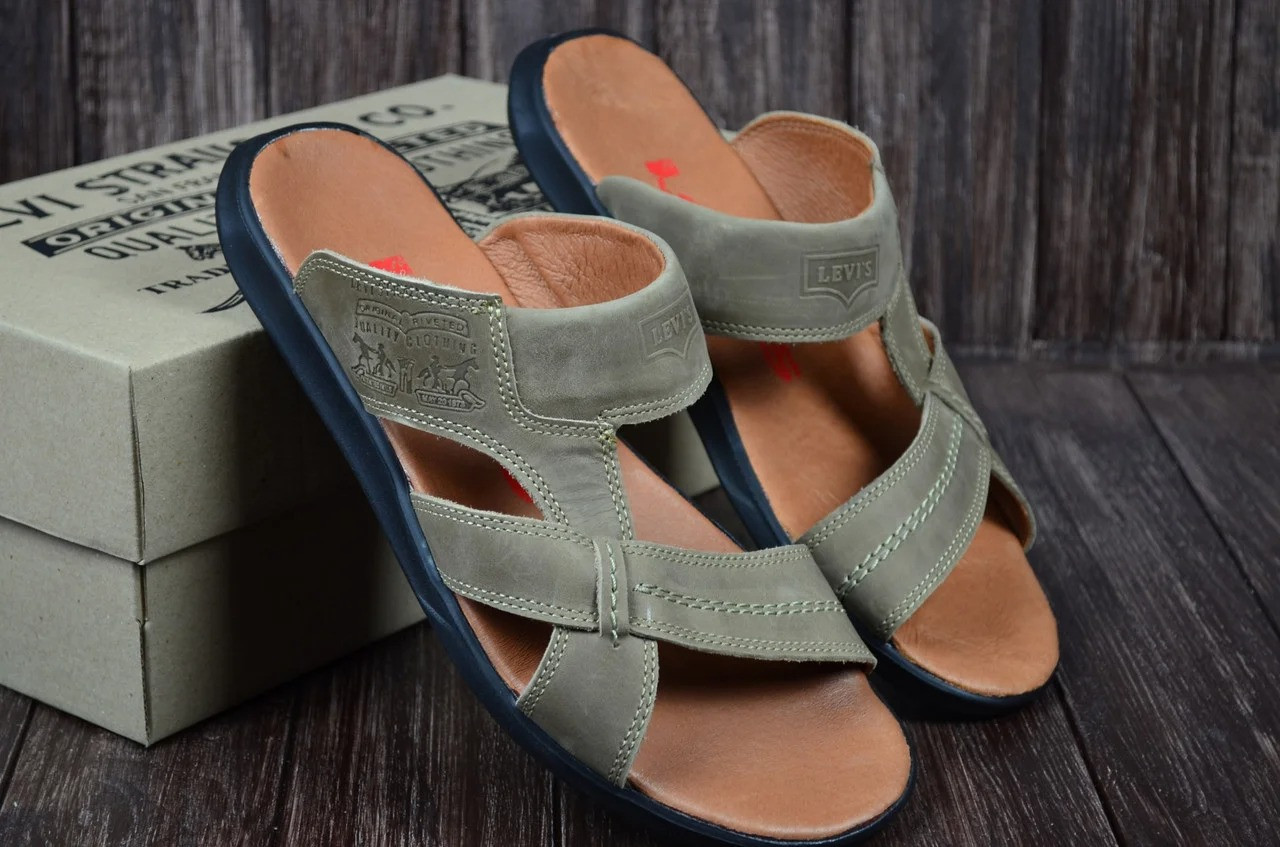 Шльопанці чоловічі шкіряні Olive, фото 1