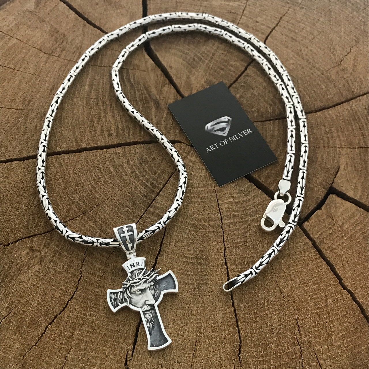 Срібний ланцюжок Лисий хвіст круглий із хрестом, фото 1