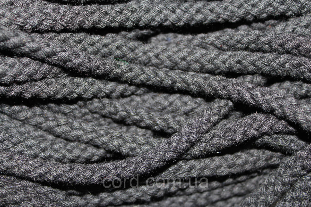 Шнур круглий бавовняний ХБ чорний 8 мм моток 100 м, фото 1