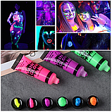 Флуоресцентна УФ-фарба для тіла неонова 6 кольорів 6 шт, фото 4