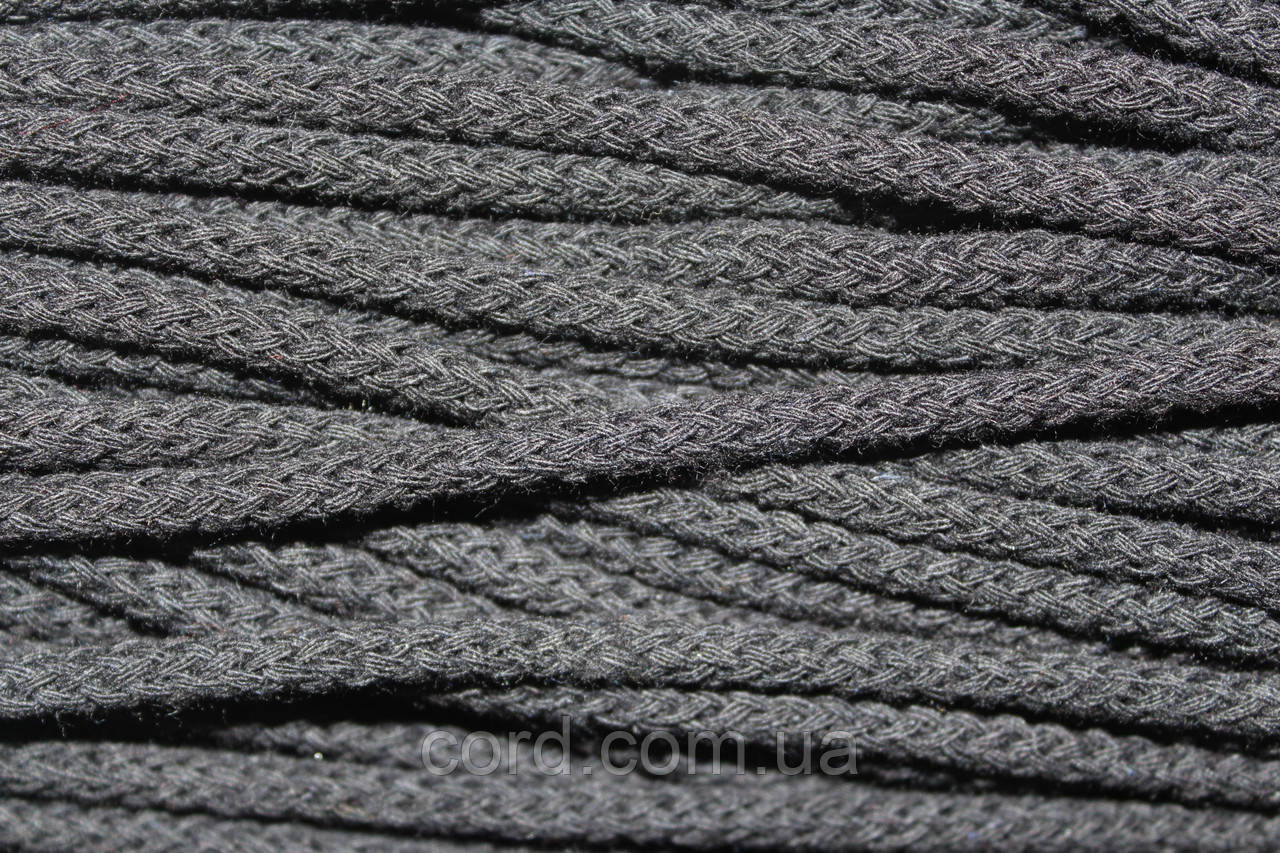 Шнур круглий бавовняний ХБ чорний 6 мм моток 100 м, фото 1