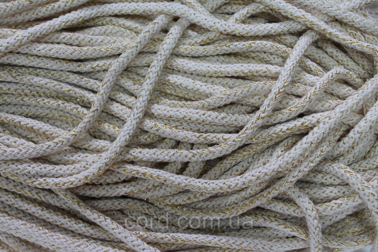 Шнур круглий бавовняний ХБ молочний+золото 6 мм моток 100 м, фото 1