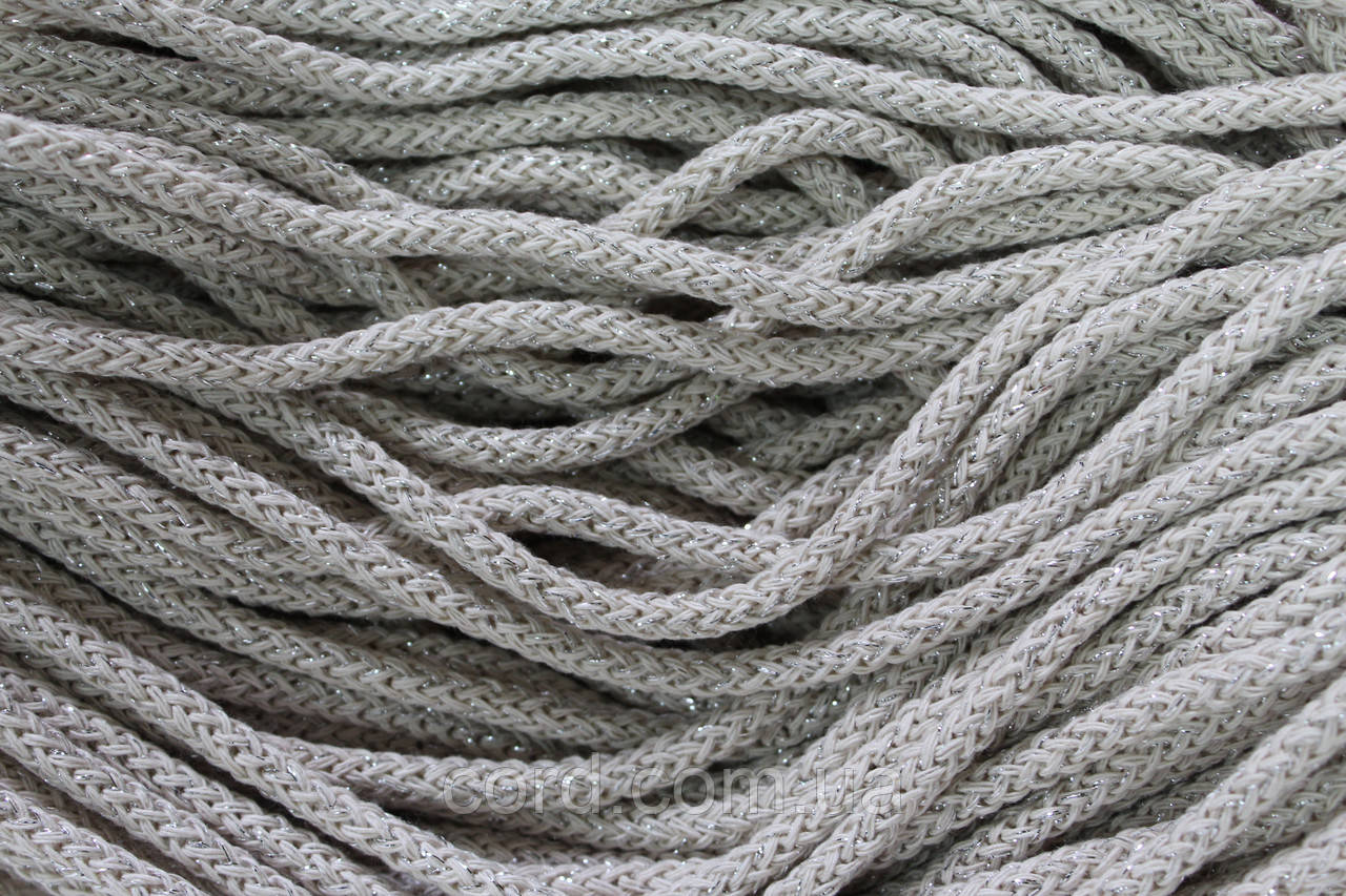 Шнур круглий бавовняний ХБ молочний+срібло 6 мм моток 100 м, фото 1