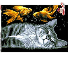 Схема для вишивки бісером (хрестиком) Бисер-Арт Кіт та золоті рибки (506)