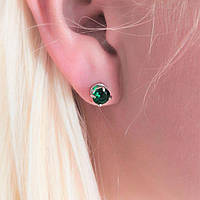 Срібні сережки-пуссети з зеленим цирконом Рэсси