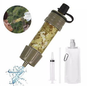 Фільтр портативний для води туристичний похідний Water Filter Straw на 3000 л Камуфляжний