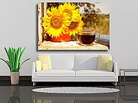 Картина на полотні "Соняшники і чашка кави"