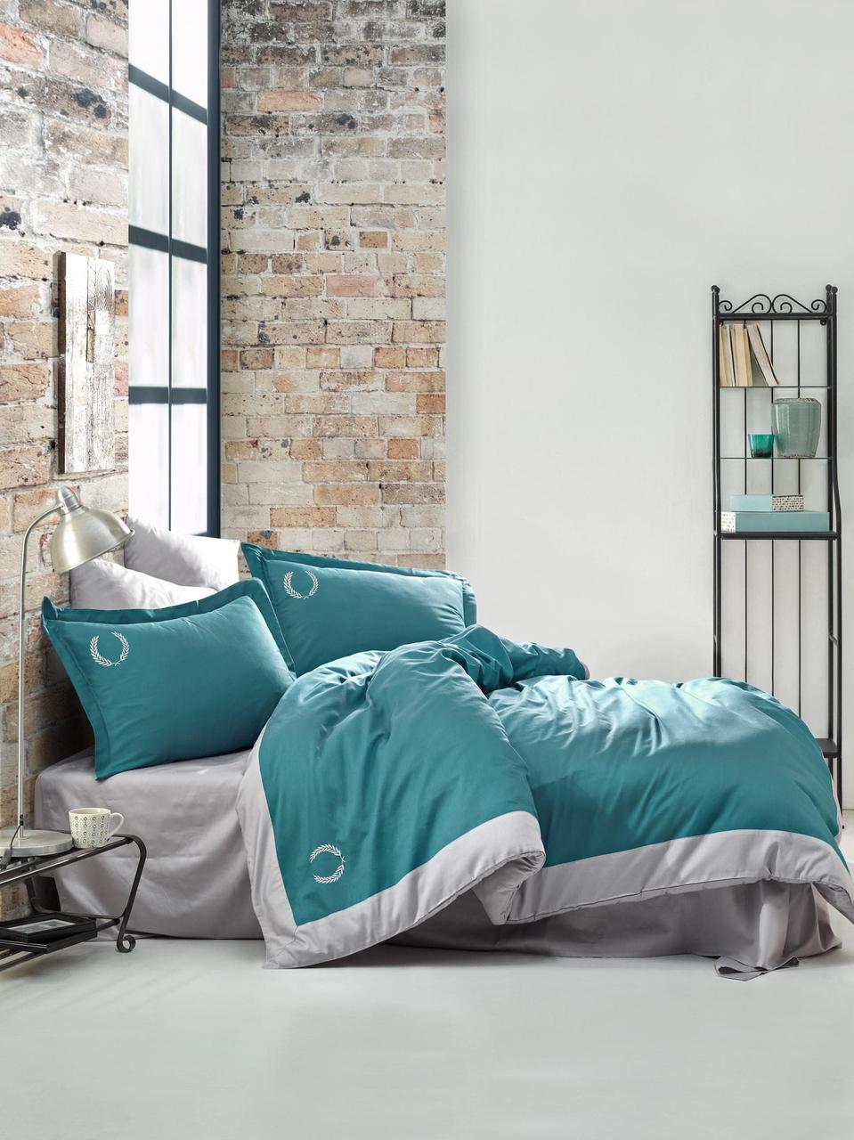 Постільна білизна COTTON BOX BRODE SATEN SOHO PETROL євро- 4 наволочки