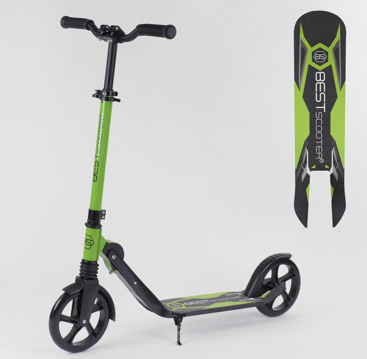 Двоколісний Самокат складаний з переднім амортизатором Best Scooter Shark 96630 зелений