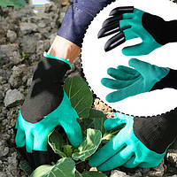 Прорезиненные перчатки с когтями Garden Genie Gloves для работы с землей с пластиковыми наконечниками Зелёный