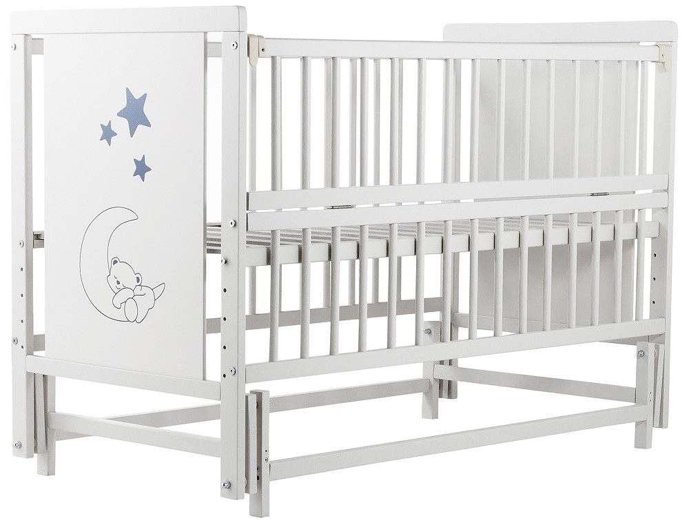 Кровать Babyroom Медвежонок M-02 маятник, откидной бок бук белый