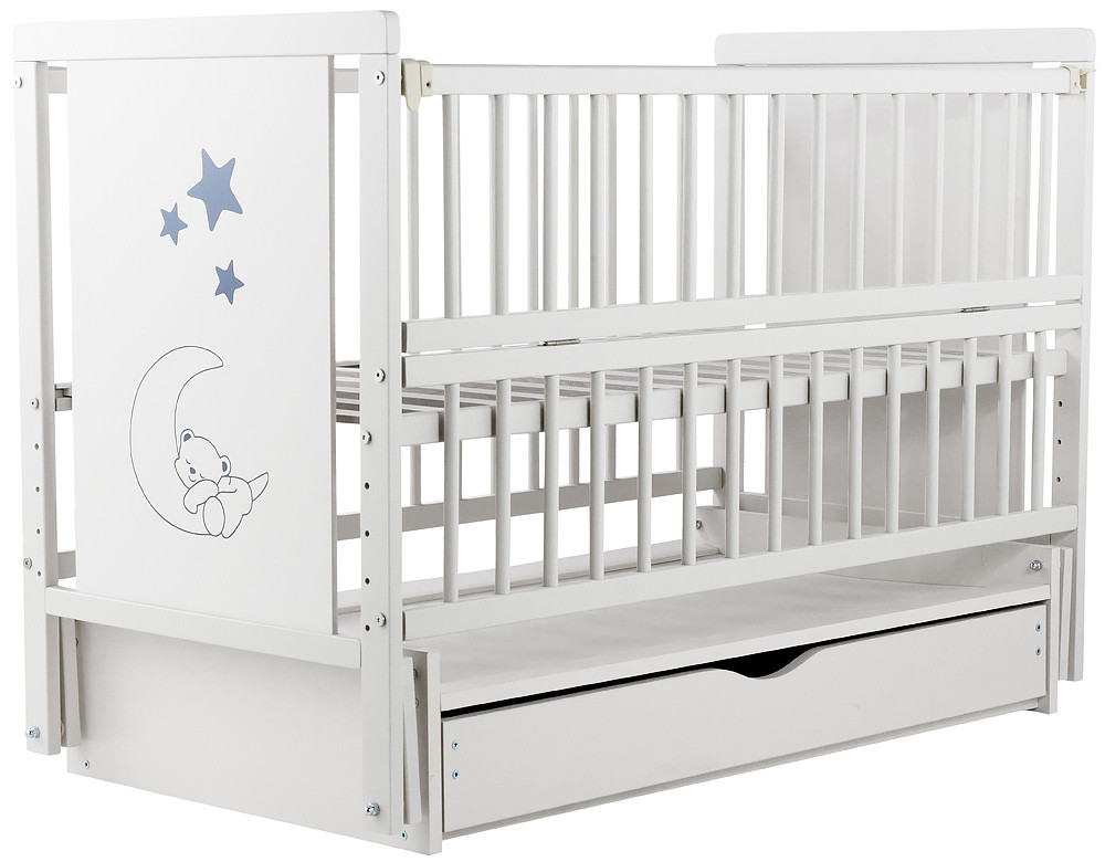 Кровать Babyroom Медвежонок M-03 маятник, ящик, откидной бок бук белый