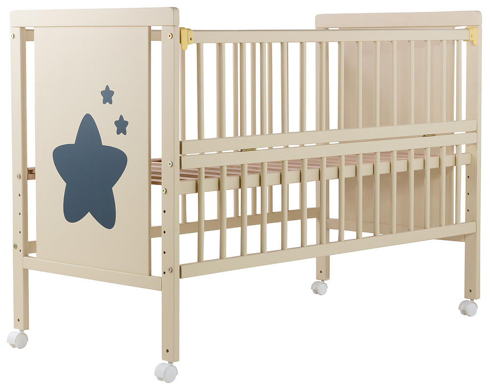 Кровать Babyroom Звездочка Z-01 откидной бок, колеса бук слоновая кость