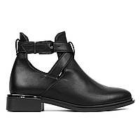 Кожаные женские ботинки Woman's heel черные с открытой щиколоткой