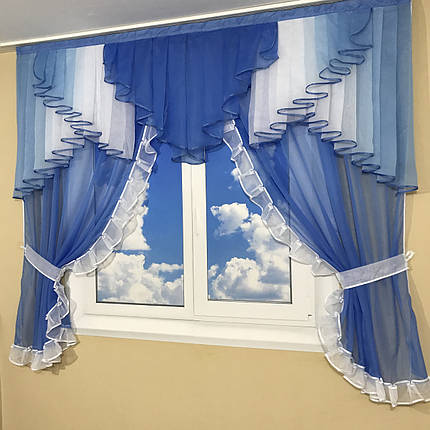 Ламбрекен з тюлем №407 блакитний, фото 2