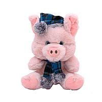 Мягкая игрушка - поросенок с синими шапкой и шарфиком, 21 см, розовый, полиэстер (C1713620M-2)