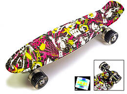 Скейтборд з принтом, трюковий Penny Board Deck Дека (Double Kick) Міський Безшумний світні колеса