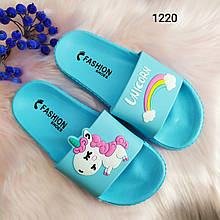 Модні дитячі шльопанці сланці з єдинорогом і веселкою