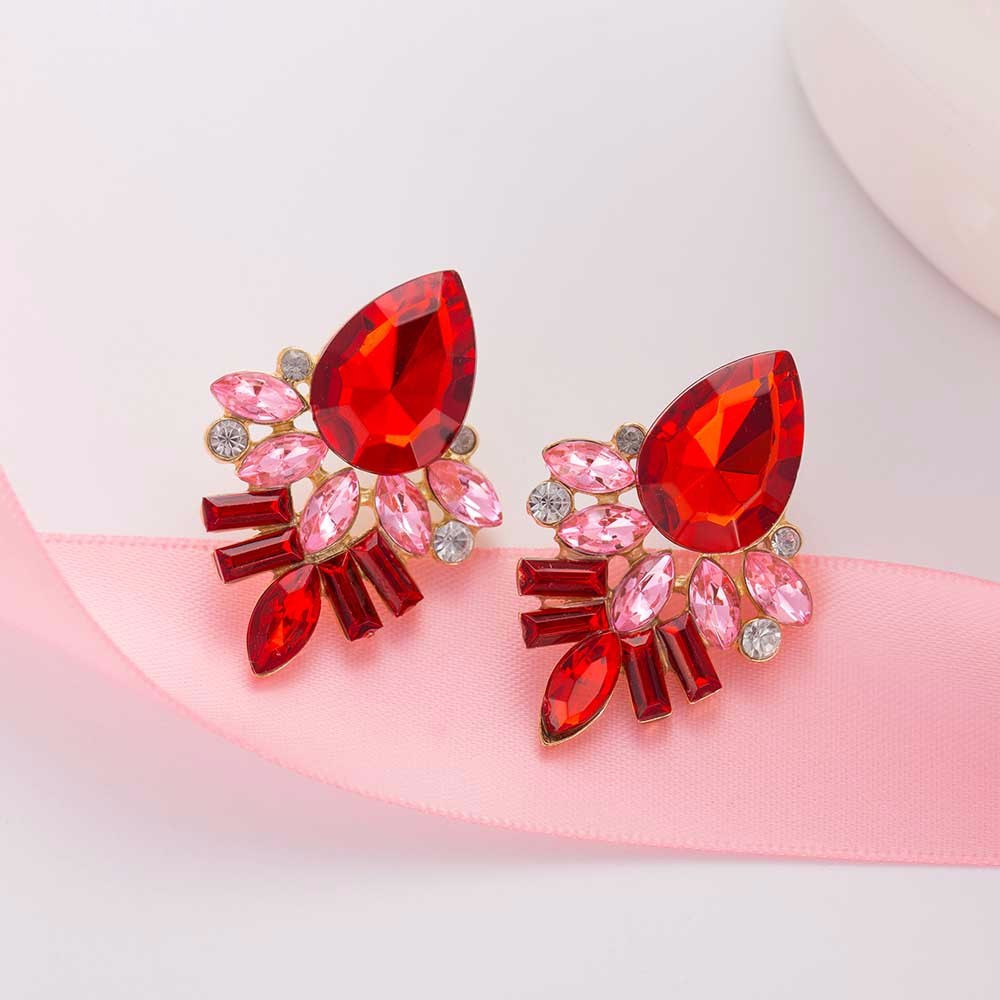 Жіночі гарні сережки маленькі з камінчиками червоні з рожевим