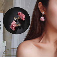 Женские красивые и необычные сережки "Цветочки " розовые