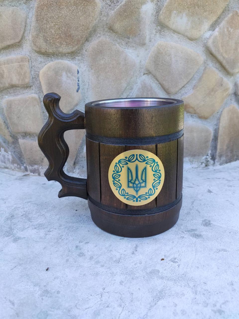 Пивной бокал из дерева 0,5 Тризуб, фото 1