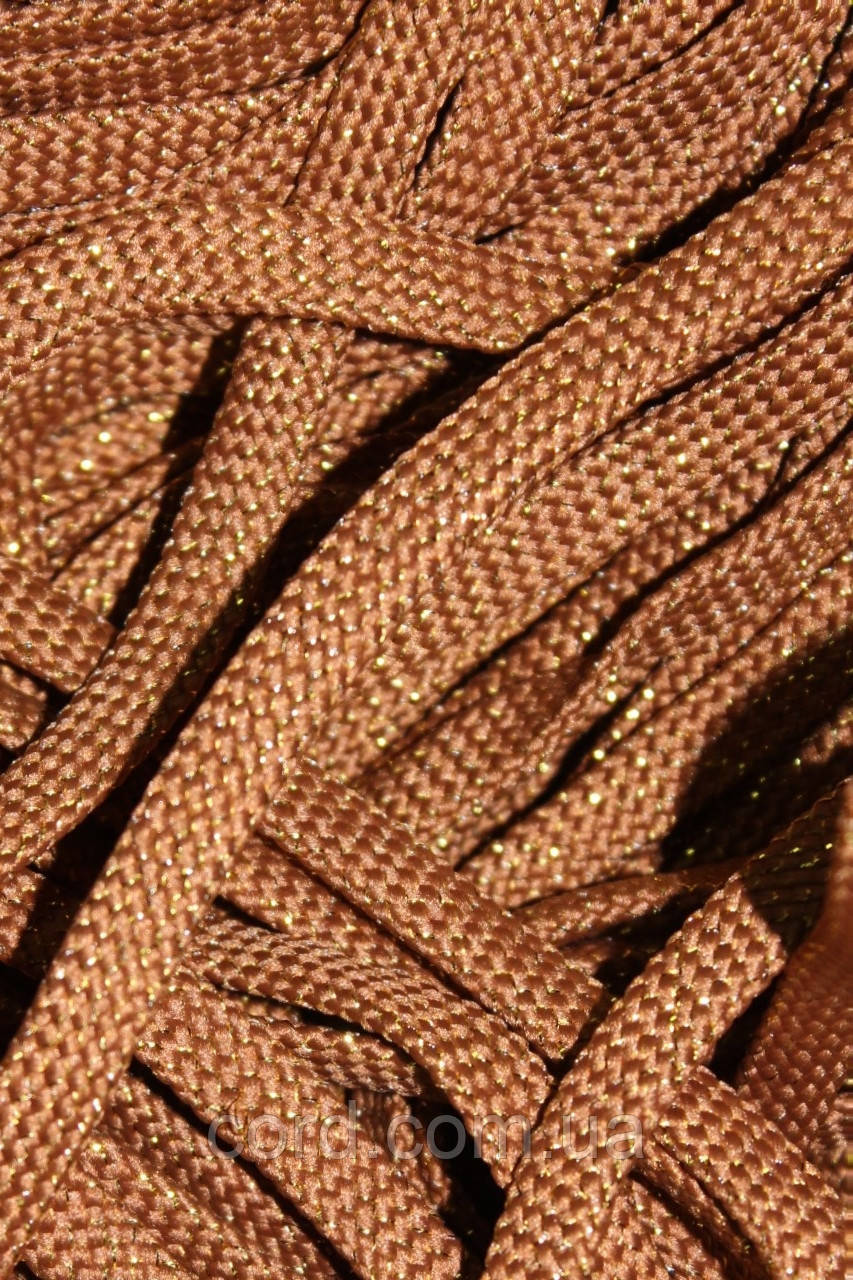 Шнур плоский чехол 8мм гірчиця+золото моток 100м, фото 1